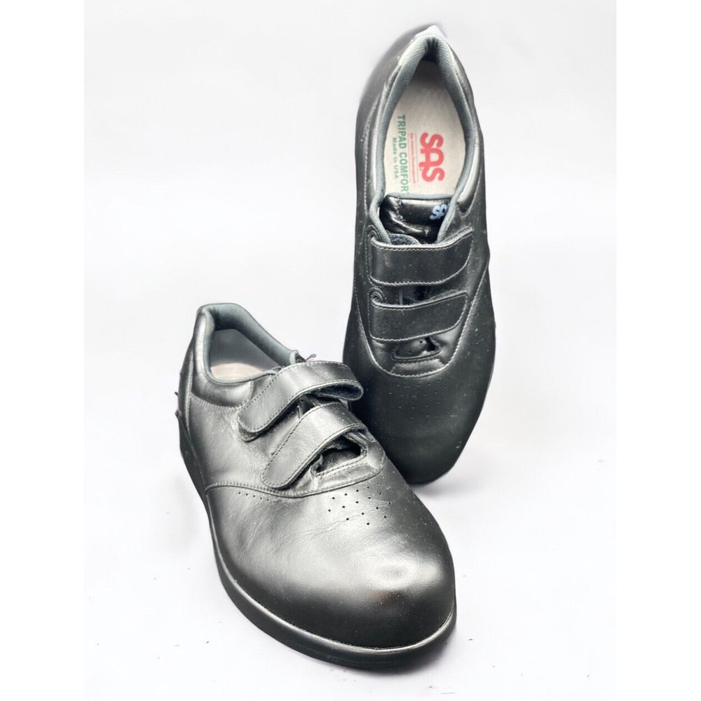 SAS Me Too Velco Size 10WW Women's Leather Walking Sneaker - Black